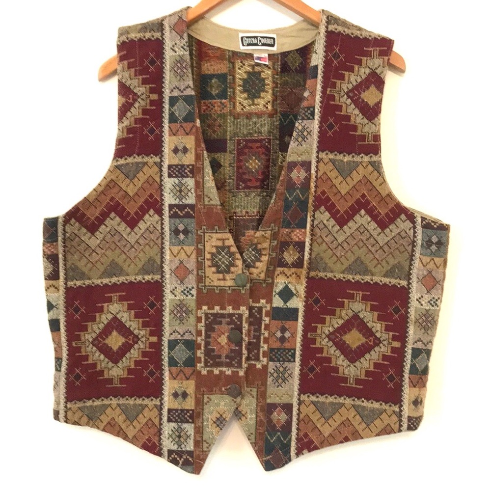 Vintage Tapestry Vest Western Tribal Aztec UNISEX